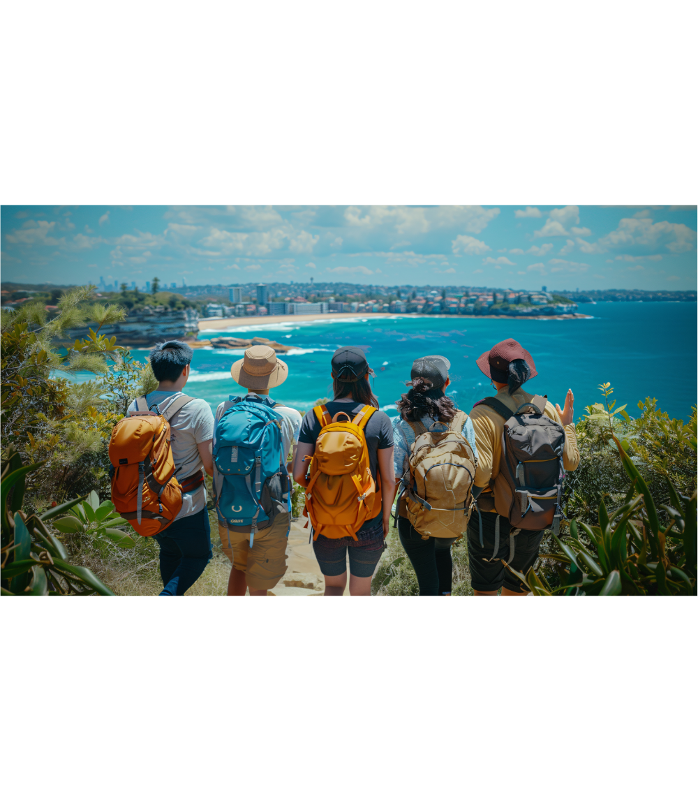 Grupo de viajeros caminando juntos por Andalucía, el Algarve y la Ribeira Sacra durante un viaje en grupo organizado.