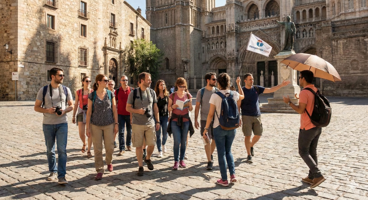 Grupo de viajeros en un tour regular explorando una ciudad histórica